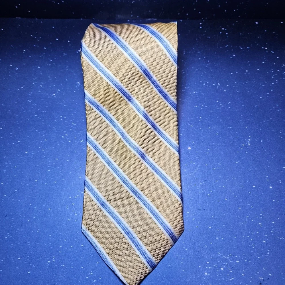 Jos. A Bank Silk Neck Tie Repp Striped Made in Italy Yellow Blue White